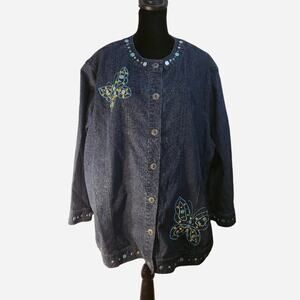 Alfred Dunner beaded butterfly denim jacket size 20W